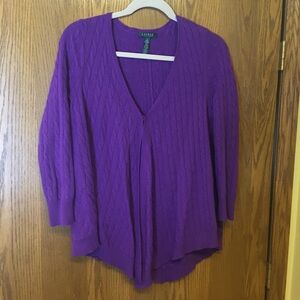 Lauren by Ralph Lauren Purple Cable Knit Open Front Cardigan Size 1X